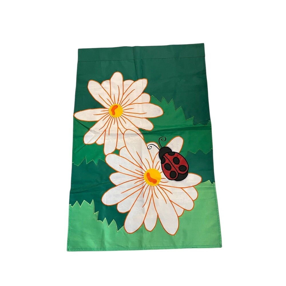 White Yellow Center Flowers Red Black Lady Bugs Yard Flag Banner Large 40 X 27